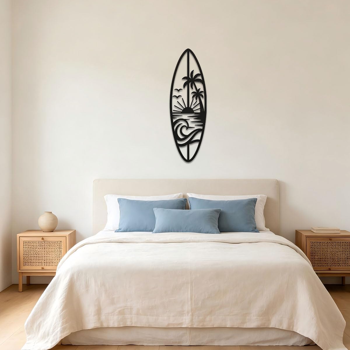Surfboard Metal Wall Art, Tropical Metal Wall Silhouette, Wall Decor (Black,12 inch)