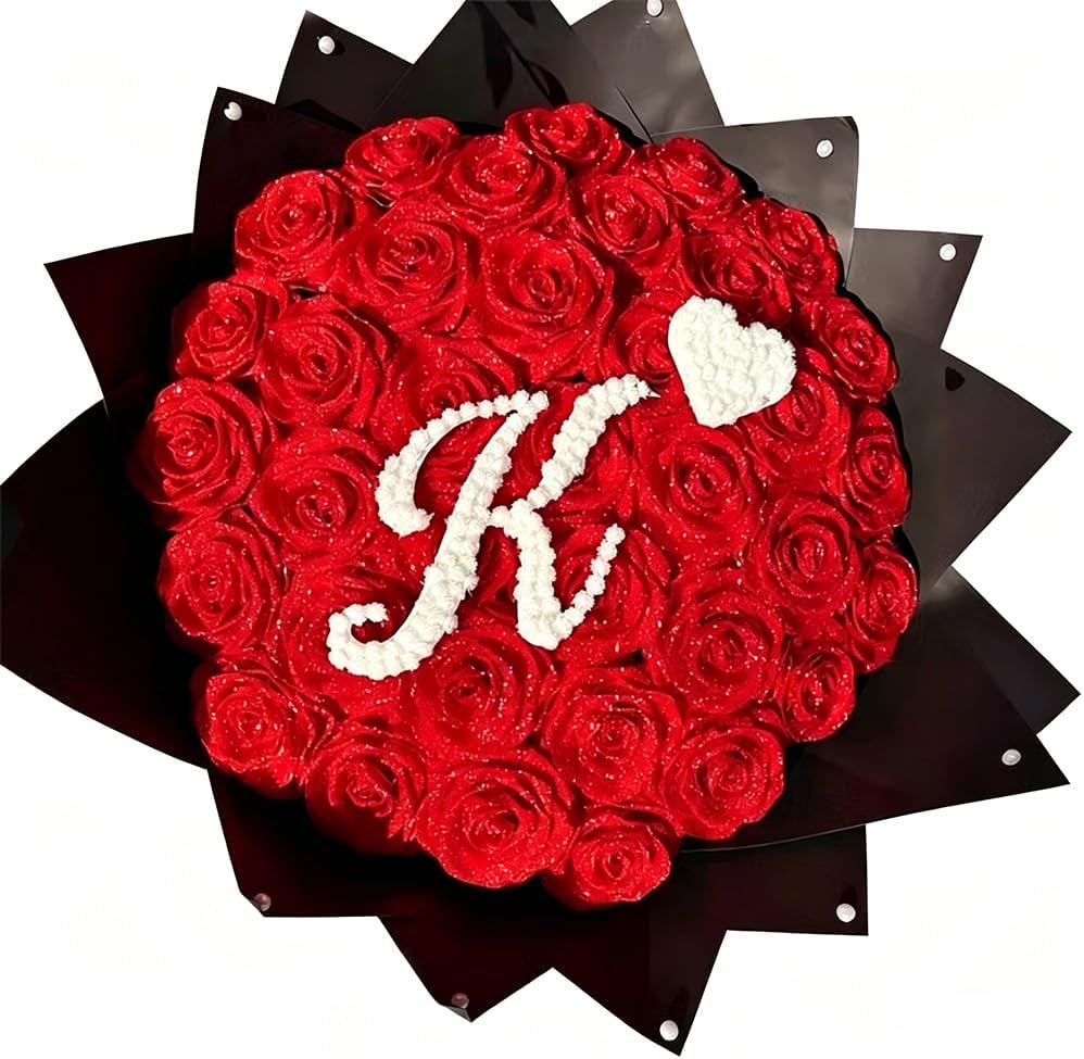 7 Colors Custom Glitter Rose Bouquet with Letter, DIY Sparkly Artificial Roses, Personalized Everlasting Flower Gift for Couples, Wedding, Anniversary, Valentine’s Day (Choose Color)