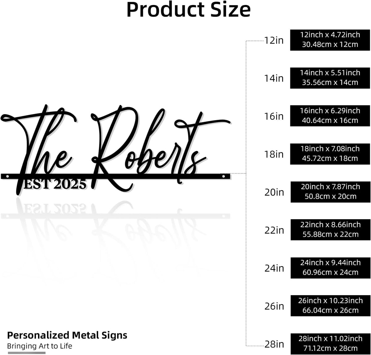 Metal Last Name Sign Personalized Family Name Decorative Signs with Established Date Bedroom Wall Decor for Couples, Metal Wall Art, Split Letter Monogram Housewarming Gift