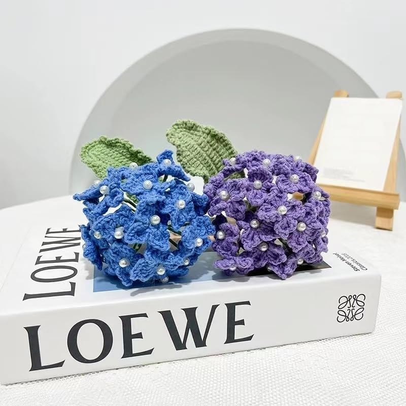 Handmade Hydrangea, Crochet Hydrangea Flower, Artificial Flowers, Handmade Knitted Hydrangea Flowers for Garden, Parties, Home and Office Decor - 4 Pieces