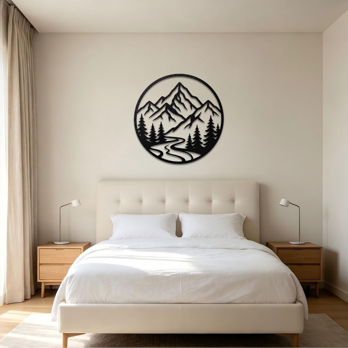 Mountain Forest Metal Wall Art, Black Silhouette Decor (Black,32 inch) | Open cutout artwork, clean decorative accent for living rooms, bedrooms, entryways, offices and studios, alone or grouped