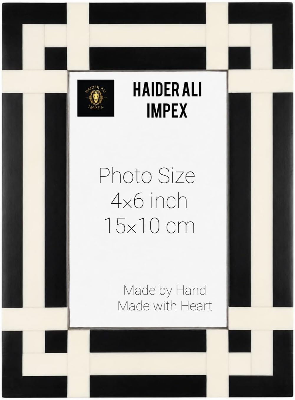 Handmade Bone Inlay Picture Frame 4x6 - Black and White Checkered Photo Frame for Tabletop & Wall Display - Geometric Checkerboard Frame for Boho Decor