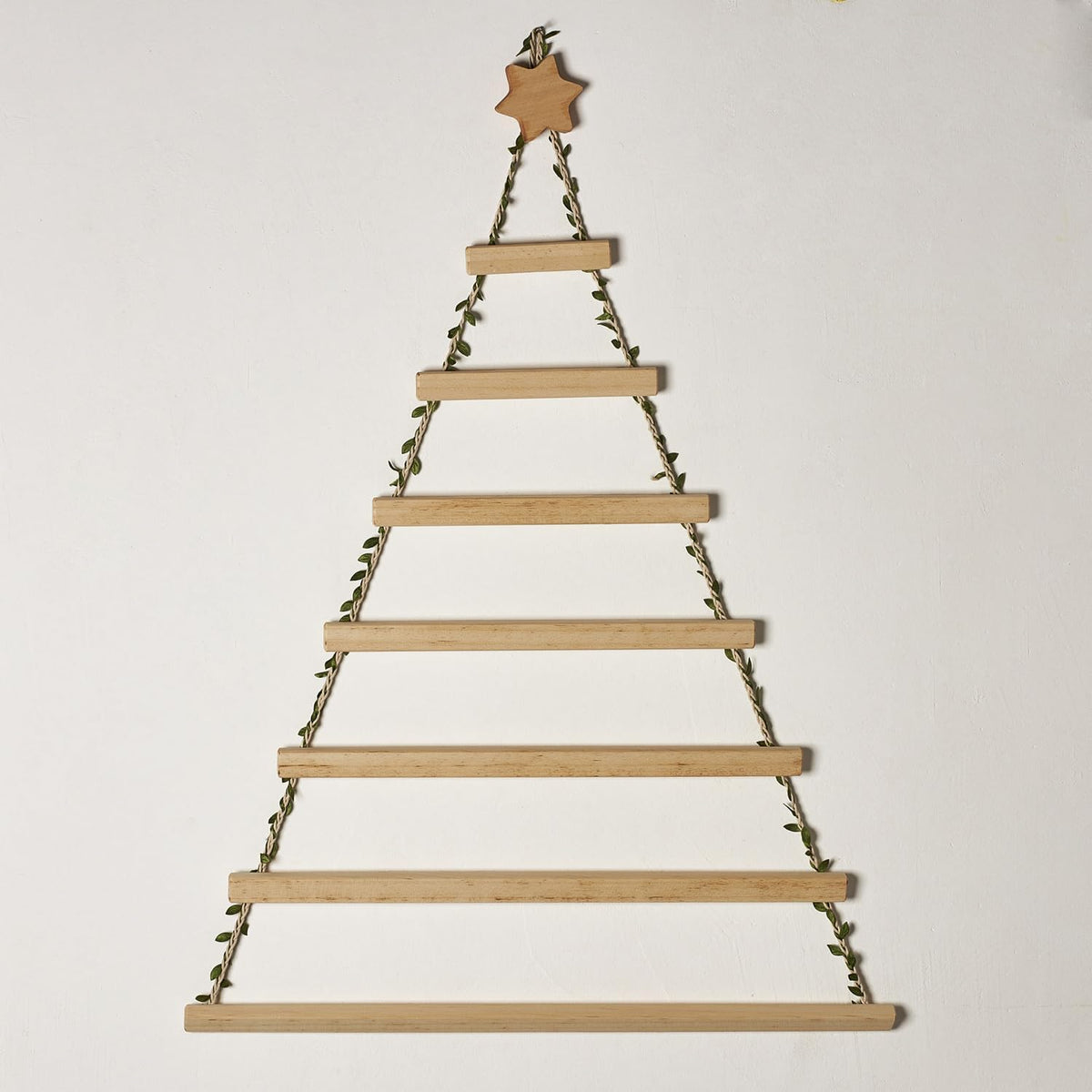 Wooden Christmas Tree Photo Hanger – Natural Handmade Wall Display Frame with Craft Hearts & Lights, Rustic Holiday Wall Decor for Memories – Best Christmas Gift (Tree Only - No Photos)