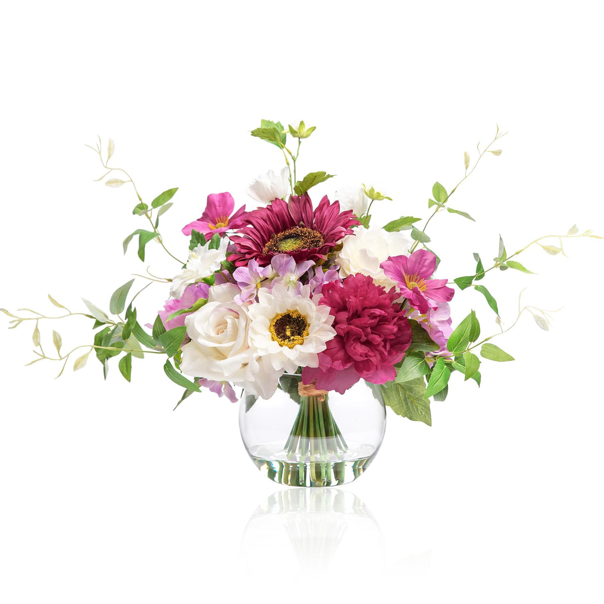 WELL KNOWN Artificial Flowers with Vase, Silk Blue & White Flower Bouquet | Hydrangea Peony in Vase with Faux Water for Home Decor, Fake Tulips Flower Arrangements for Wedding Party Table Centerpieces