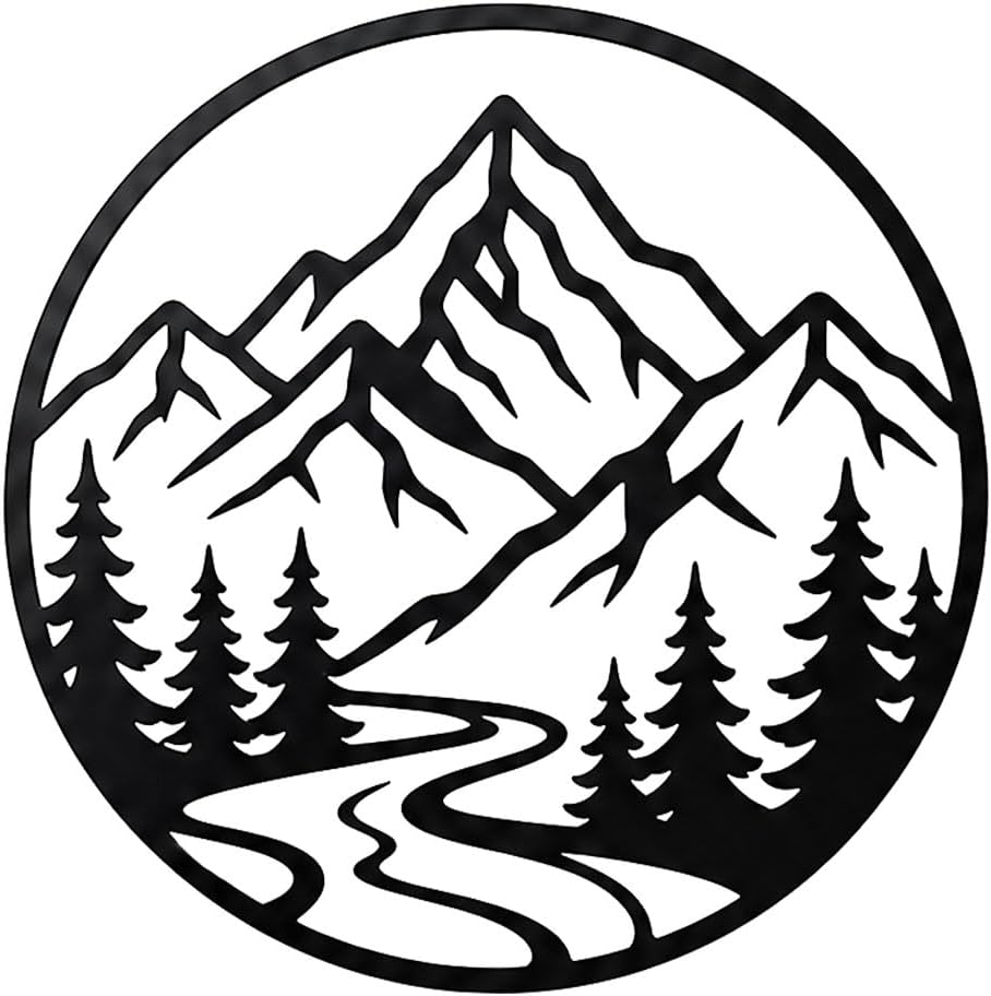 Mountain Forest Metal Wall Art, Black Silhouette Decor (Black,32 inch) | Open cutout artwork, clean decorative accent for living rooms, bedrooms, entryways, offices and studios, alone or grouped