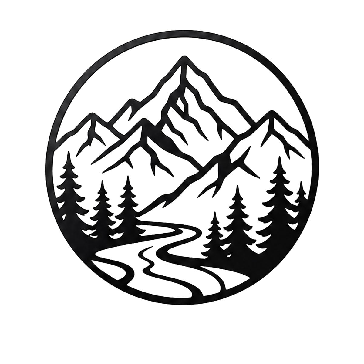Mountain Forest Metal Wall Art, Black Silhouette Decor (Black,32 inch) | Open cutout artwork, clean decorative accent for living rooms, bedrooms, entryways, offices and studios, alone or grouped