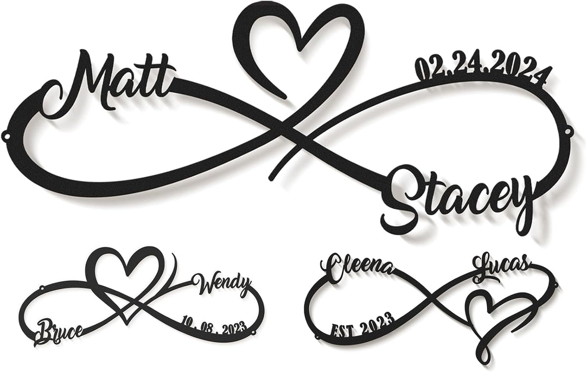 NOAHAMMER Personalized Anniversary Wedding Gifts for Couples, Customized Metal Infinity Signs with Names & Date, Love Heart Unique Wall Art for Newlyweds Valentine's Day Gift