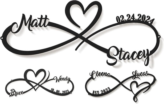 NOAHAMMER Personalized Anniversary Wedding Gifts for Couples, Customized Metal Infinity Signs with Names & Date, Love Heart Unique Wall Art for Newlyweds Valentine's Day Gift