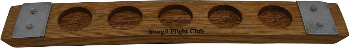 Personalized Laser Engraved Whiskey Glass Flight Tasting Board Holder 3, 4 or 5 Made from a Kentucky Bourbon barrel stave (Glasses Not Included) (5 Glass, Golden Oak)