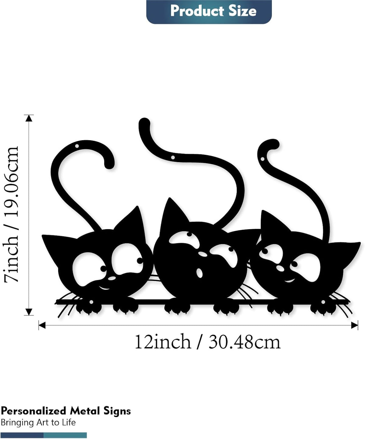 Monlyey Three Black Cat Wall Art, Metal Cat Wall Decor, Black Cat Wall Sculpture For Cats Lover, Minimalist Room Living Room Patio Wall DéCor (Length:12 Inches)