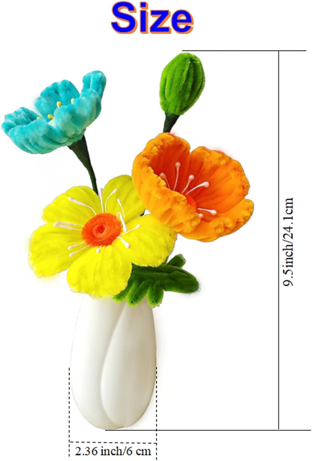 Handmade Pipe Cleaner Faux Flowers in Ceramic Vase, Easter Centerpiece Table Decor, Long-Lasting Gift for Her Girlfriend Wife Mom, Spring Party Flower Arrangement, Ideal Thoughtful Present.