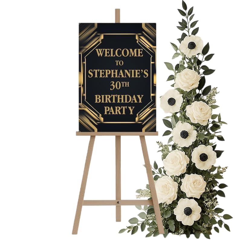 Personalized Happy Birthday Welcome Sign Custom Poster for Adults Elegant Gold Birthday Party Decoration Modern Milestone Celebration Board Customized Printed Entrance Display for Event Decorations