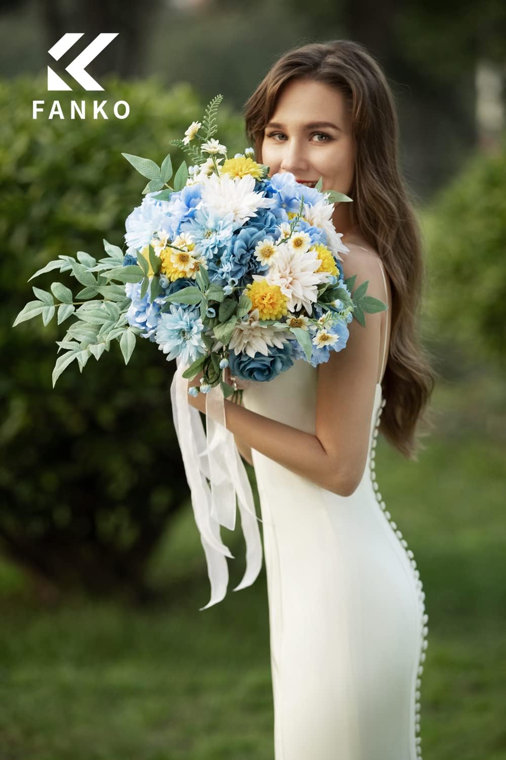 Artificial Flowers DIY Bouquet Combo Faux Rose for Home Decor | Blue White Yellow Fake Dahlia Daisy Hydrangea for Vase, Floral Arrangement, Centerpieces, Wedding Arches, Party Décor