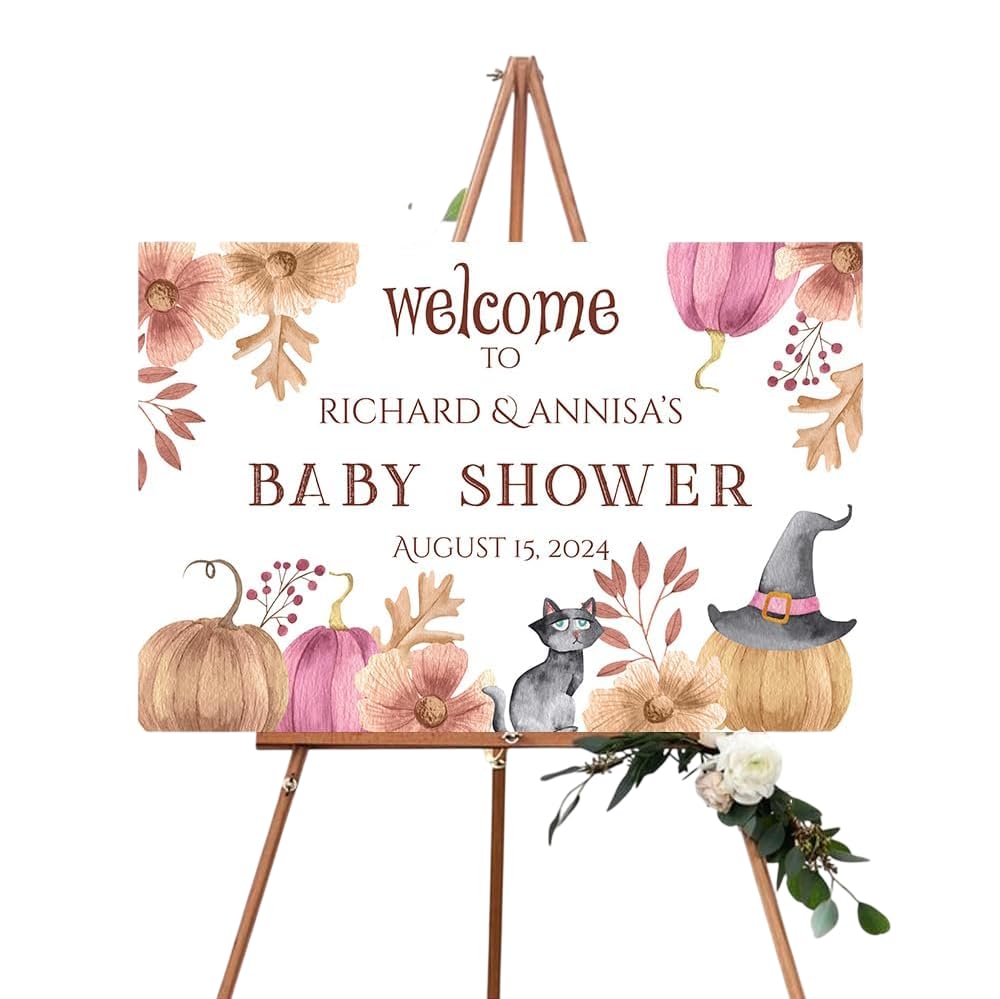 Halloween Baby Shower Welcome Sign Outdoor Yard Decor Waterproof Durable Party Decorations Pumpkin Theme Gender Reveal Fall Celebration Weather-Resistant Reusable Display Board