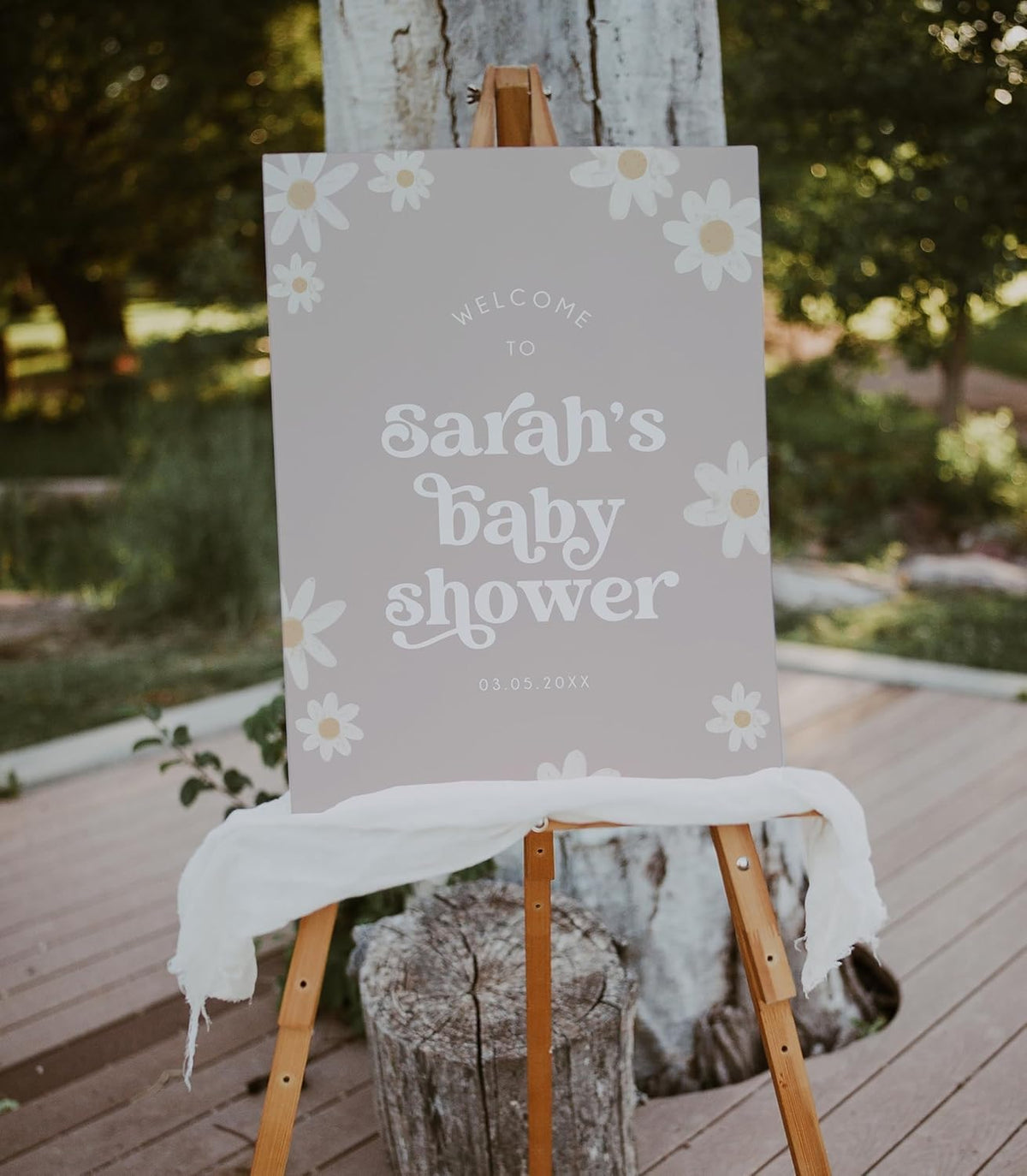 Daisy Baby Shower Welcome Sign Custom Personalized Floral Poster Elegant Pink and White Entrance Decoration Modern Event Display Board for Girl Baby Shower Party Decor Indoor Outdoor Celebration