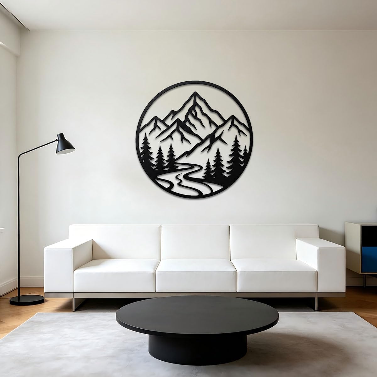 Mountain Forest Metal Wall Art, Black Silhouette Decor (Black,32 inch) | Open cutout artwork, clean decorative accent for living rooms, bedrooms, entryways, offices and studios, alone or grouped