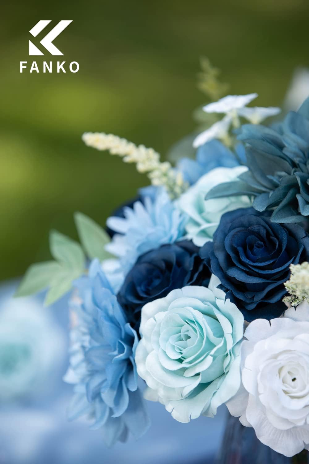 Artificial Flowers DIY Bouquet Combo Faux Rose for Home Decor | Blue White Fake Roses Dahlia Daisy Silk Flowers for Vase, Wedding Centerpiece, Floral Arrangement Décor