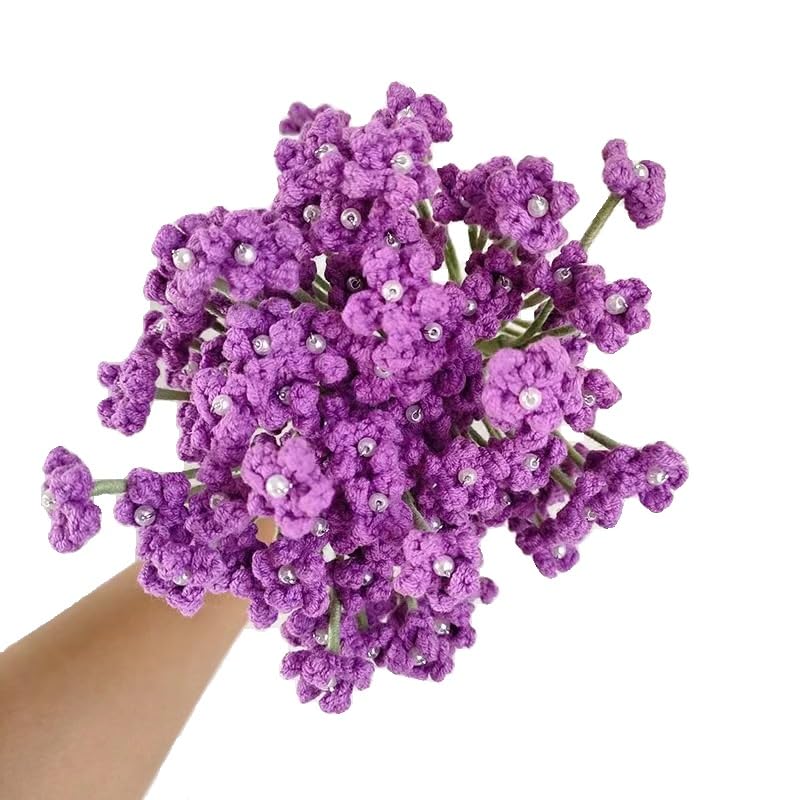 Handmade Babys Breath Artificial Flowers, 6pcs Crochet Artificial Baby's Breath Fake Flowers, Knitted Real Touch Gypsophila Bouquet for Wedding Christmas Party Home Decor (White)