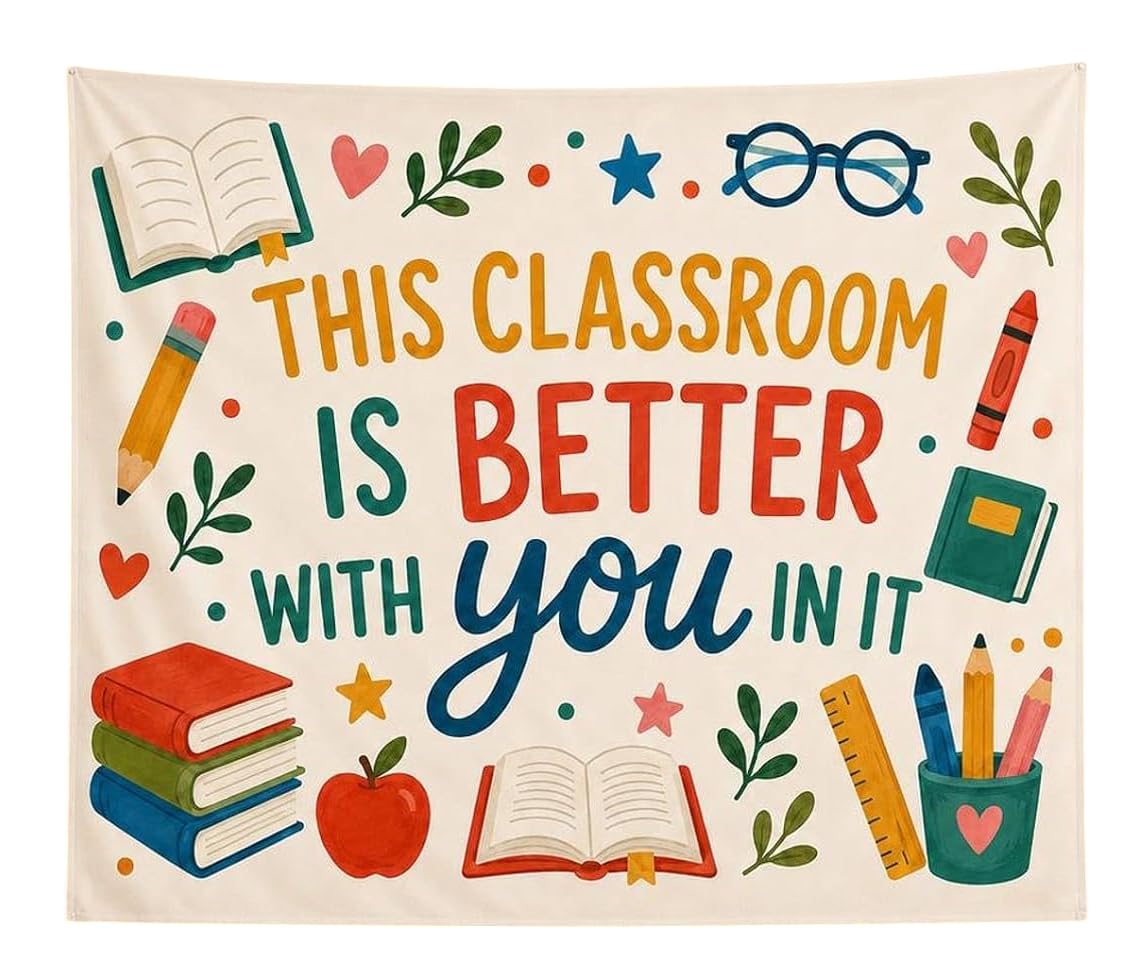 Classroom Tapestry Banner Pink Coquette Welcome Wall Flag Sign School Decor Kindergarten Nursery Teacher Supplies Back to School Cute Classroom Poster Backdrop Bulletin Board Display Decorations