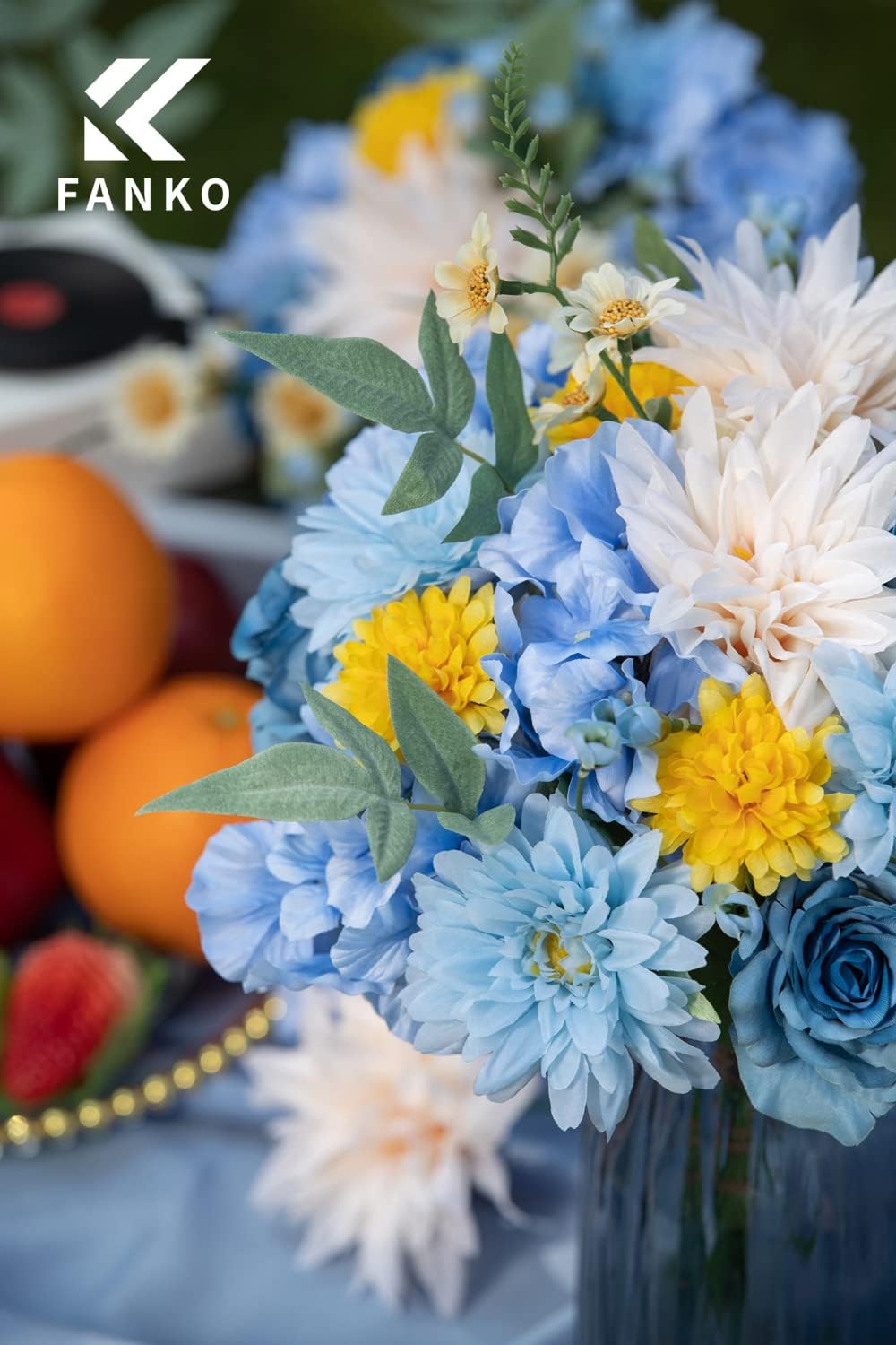 Artificial Flowers DIY Bouquet Combo Faux Rose for Home Decor | Blue White Yellow Fake Dahlia Daisy Hydrangea for Vase, Floral Arrangement, Centerpieces, Wedding Arches, Party Décor