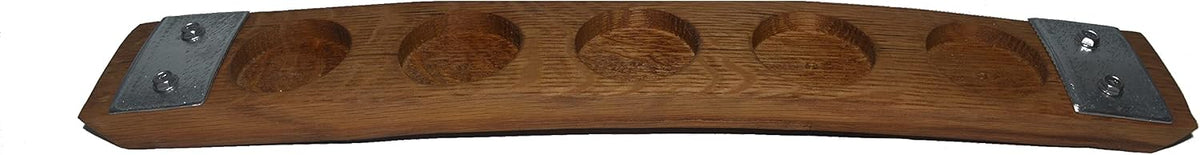 Personalized Laser Engraved Whiskey Glass Flight Tasting Board Holder 3, 4 or 5 Made from a Kentucky Bourbon barrel stave (Glasses Not Included) (5 Glass, Golden Oak)