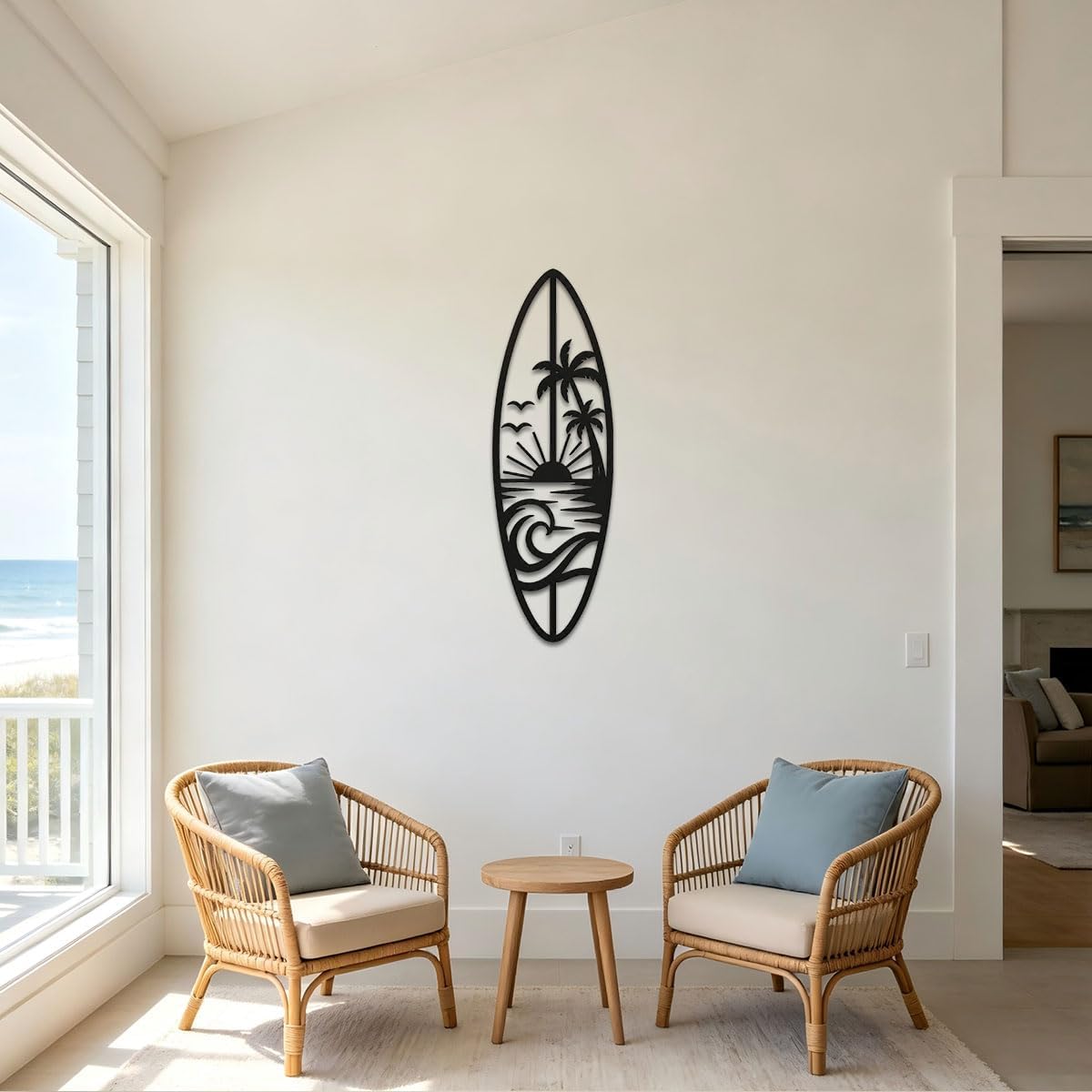 Surfboard Metal Wall Art, Tropical Metal Wall Silhouette, Wall Decor (Black,12 inch)