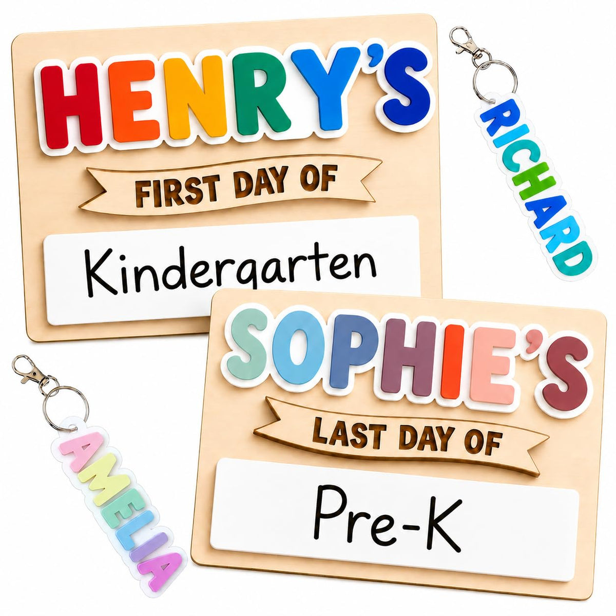 Personalized First and Last Day of School Board with Custom Name, 2-Layer Wooden Dry Erase Sign, Reusable Back to School Photo Prop for Kids