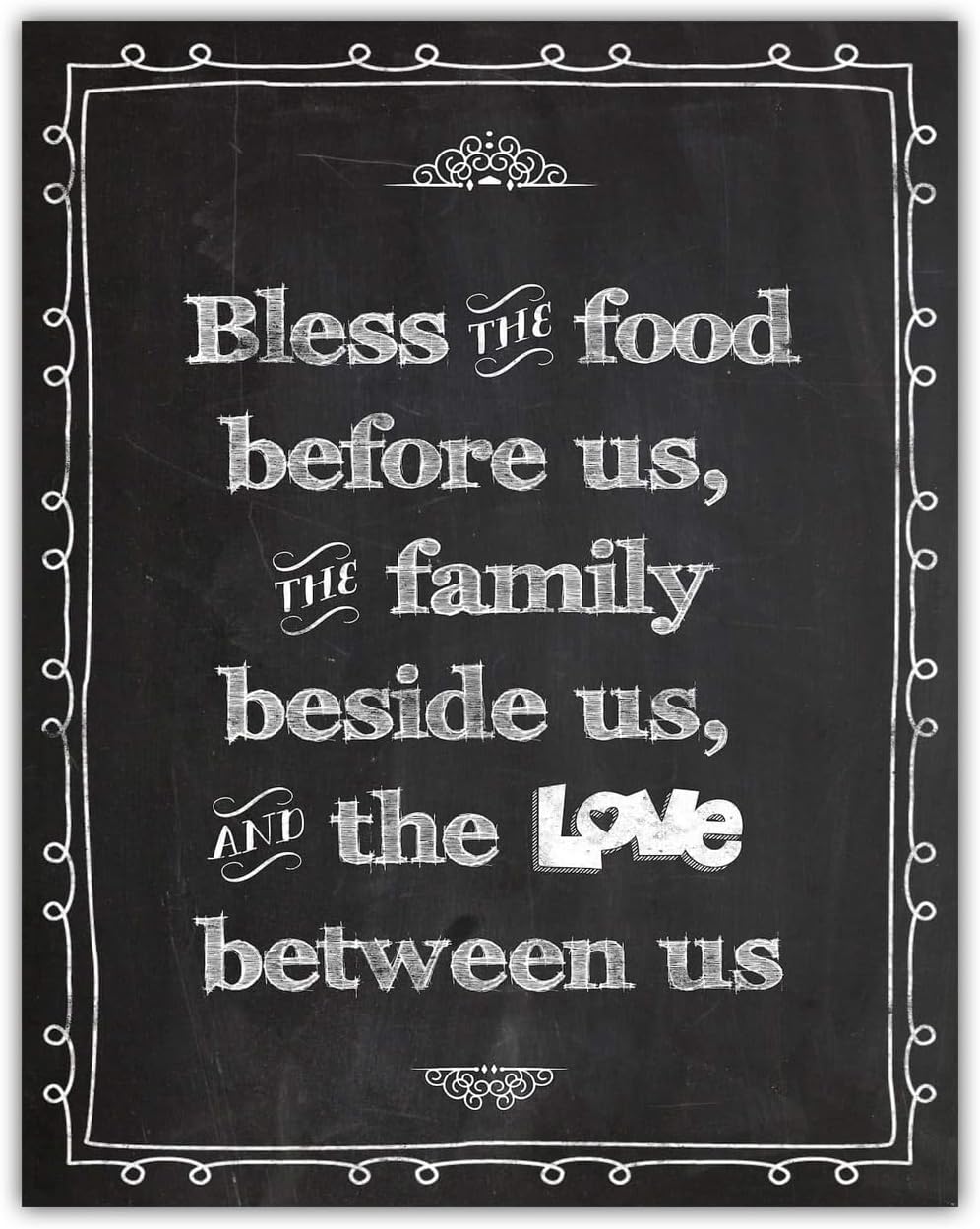 Bless the Food Before Us Print - Unique Kitchen Picture Wall Decoration and Dining Room Display, Great Housewarming New Home Gift, Chalkboard Style 11x14 Unframed Typography Art Print Poster