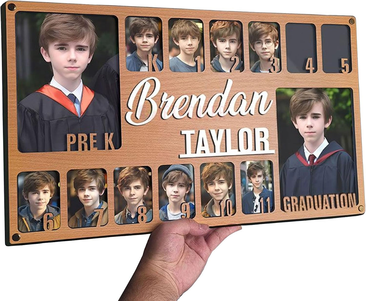 Personalized Pre K to Graduation School Picture Frame, Name Custom Grade School Year Photo Frame Graduation Photo Display Board Memories Keepsake Gift for Kids