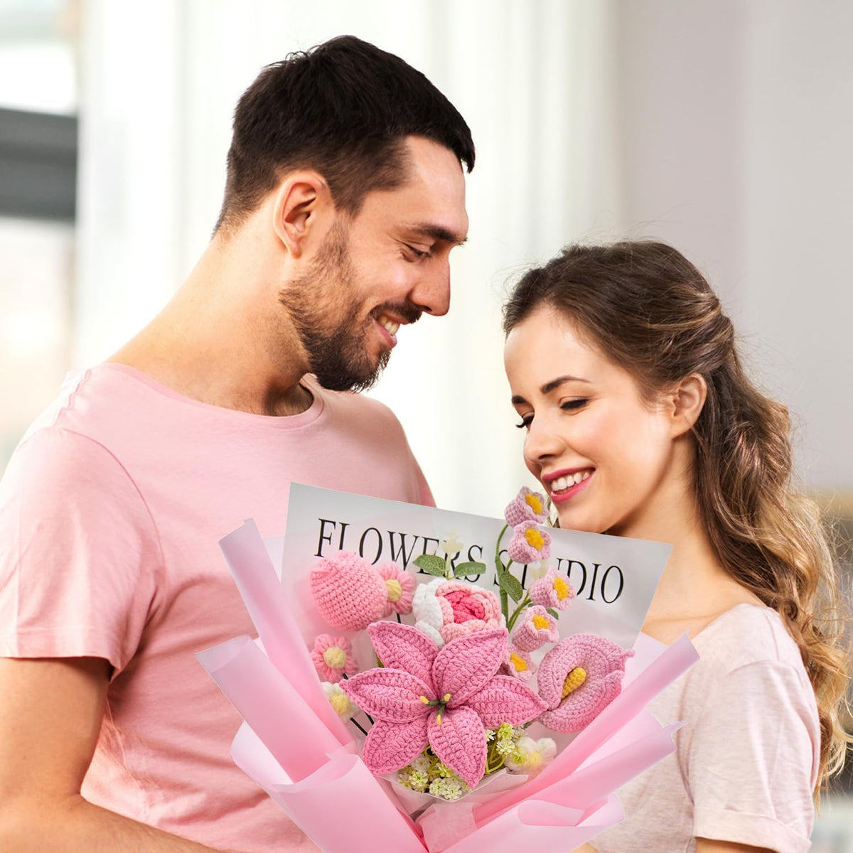 Crochet Flower Bouquet of Pink Lilies, Tulips, Roses, Lily of Valley | Flowers Gifts for Girlfriend,Mom,Granny,Graduation, Anniversary, Birthday Gifts, Christian Gifts