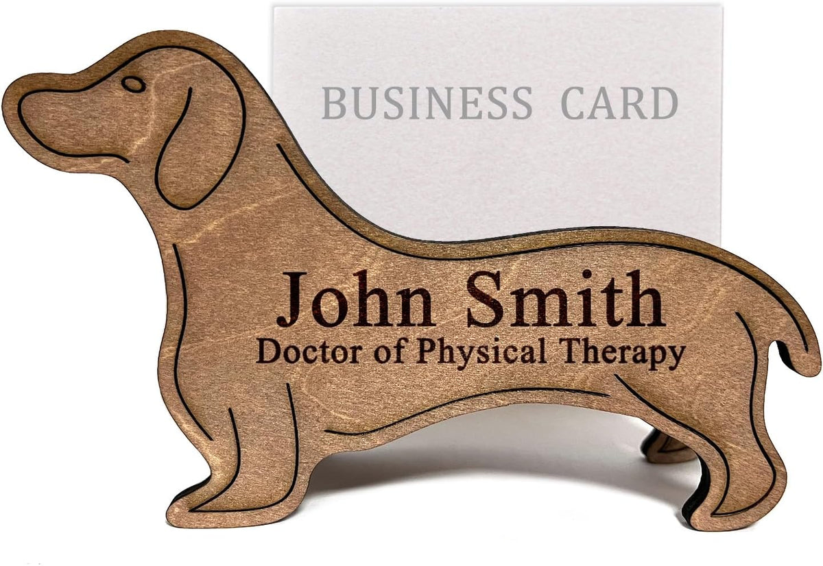 Personalized Wood Business Card Holder for Desk,Desk Name Plate Personalized,Name Plate for Desk,Business Card Holder Display for Desk (Dog)