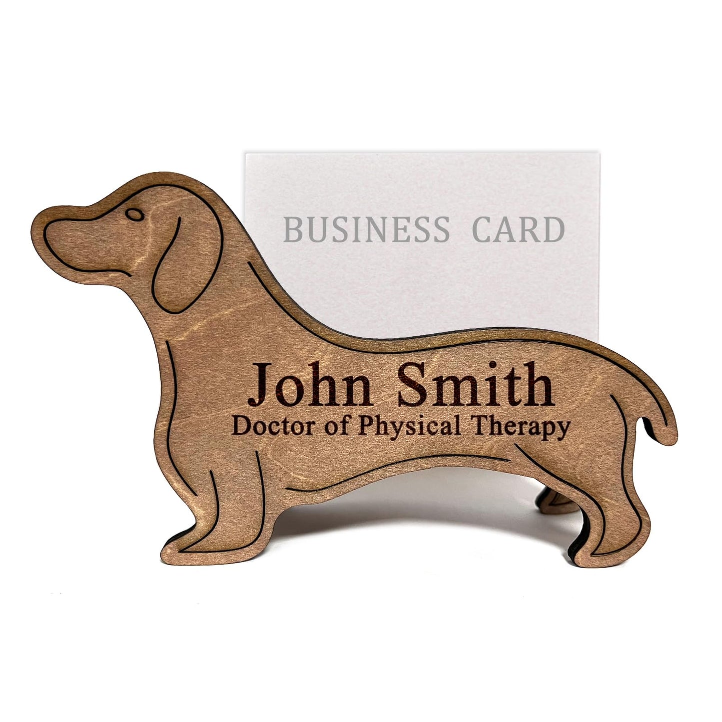 Personalized Wood Business Card Holder for Desk,Desk Name Plate Personalized,Name Plate for Desk,Business Card Holder Display for Desk (Dog)