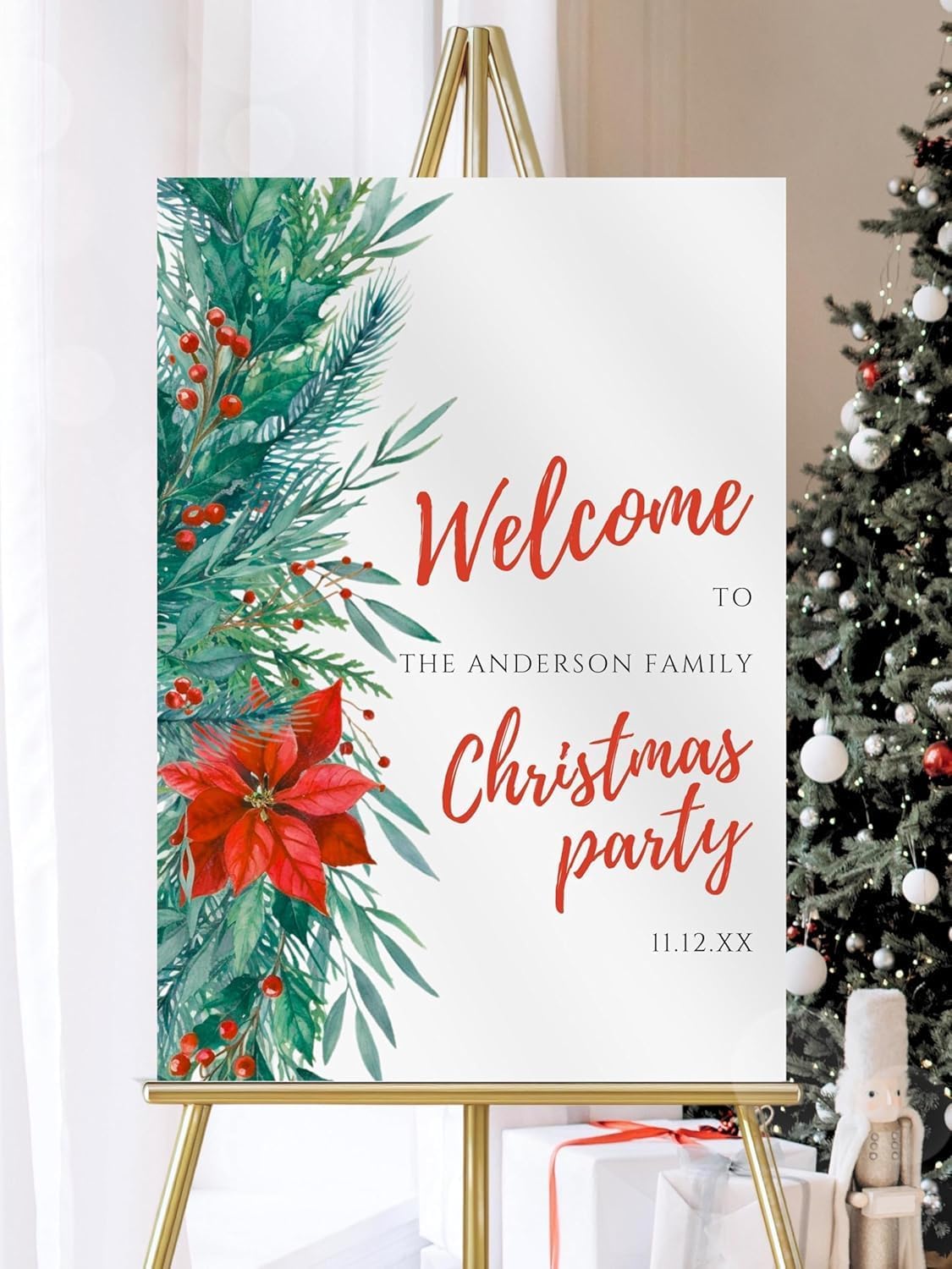 Personalized Christmas Welcome Sign for Centerpieces, Elegant Holiday Table Décor, Custom Winter Party Decoration, Festive Display Board for Xmas Gathering, Home Celebration or Office Events