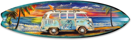 48-inch Surf Van at the Beach Wall Art, Handcrafted Coastal Holiday Décor by G. Debrekht