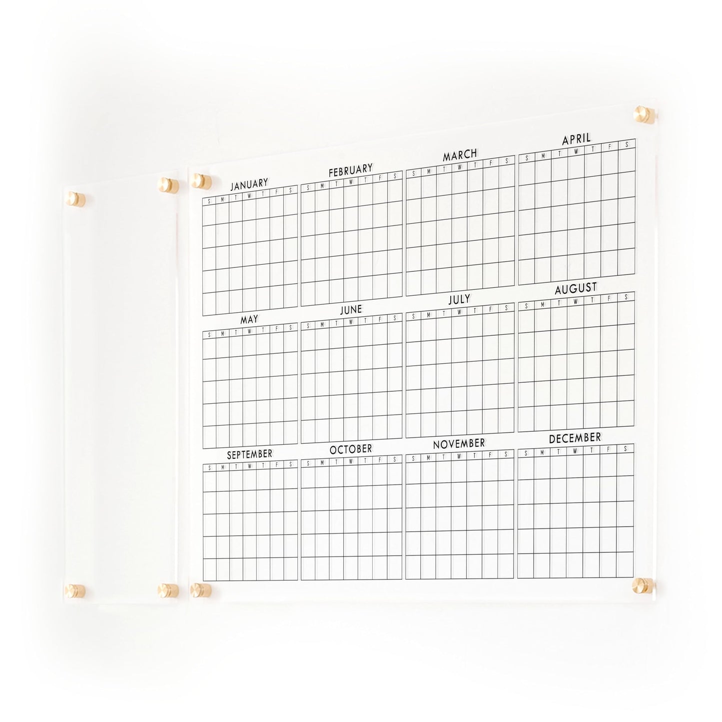 Full Year Wall Calendar, Yearly Wall Calendar 2025, Clear Wall Calendar, Acrylic Calendar, Dry Erase Calendar, Large 2025 Wall Calendar (Cursive, Champagne Gold, 31"x23" + 9"x23" slim board)