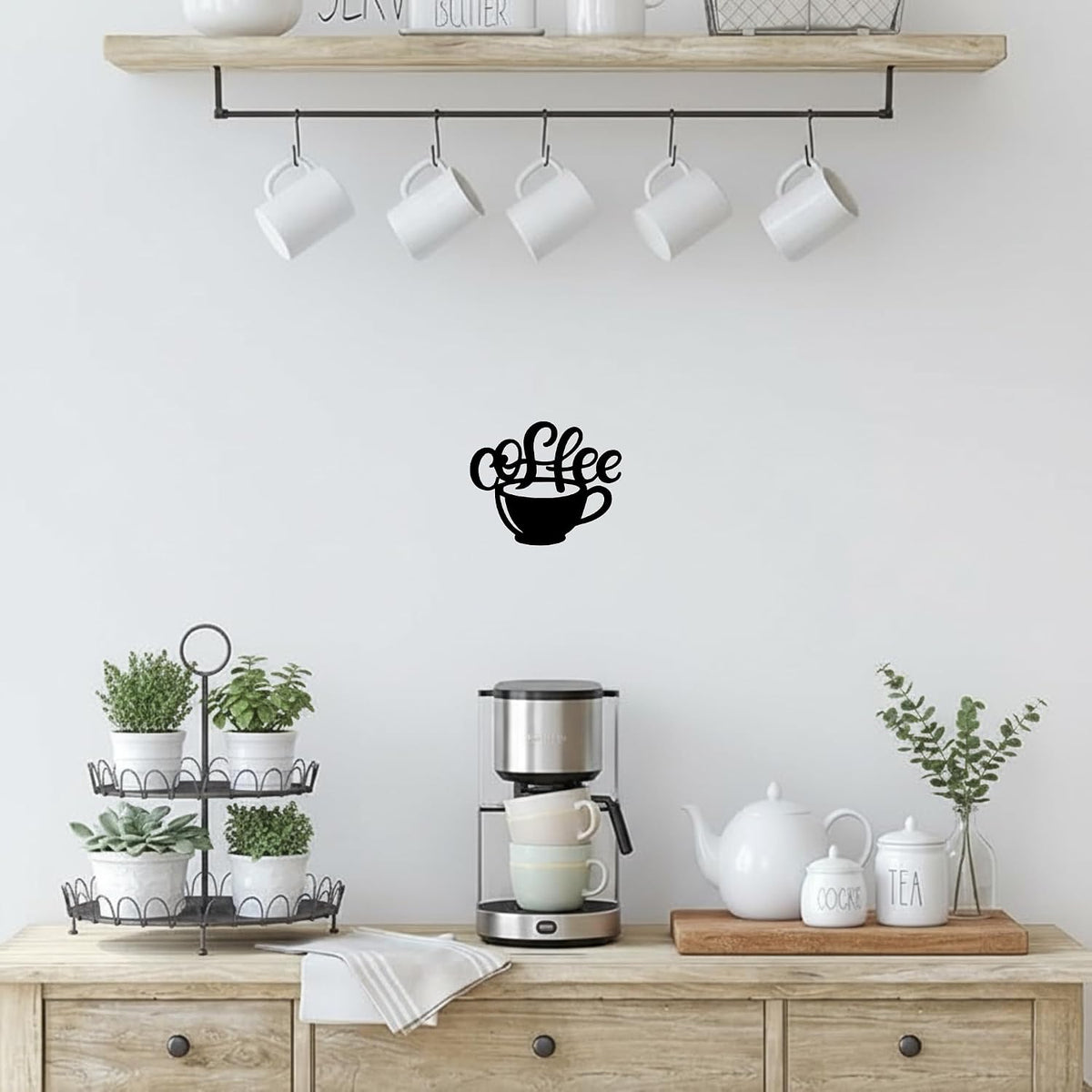Coffee Cup Metal Wall Art for Kitchen Decor, Coffee Bar or Cafe Steel Sign