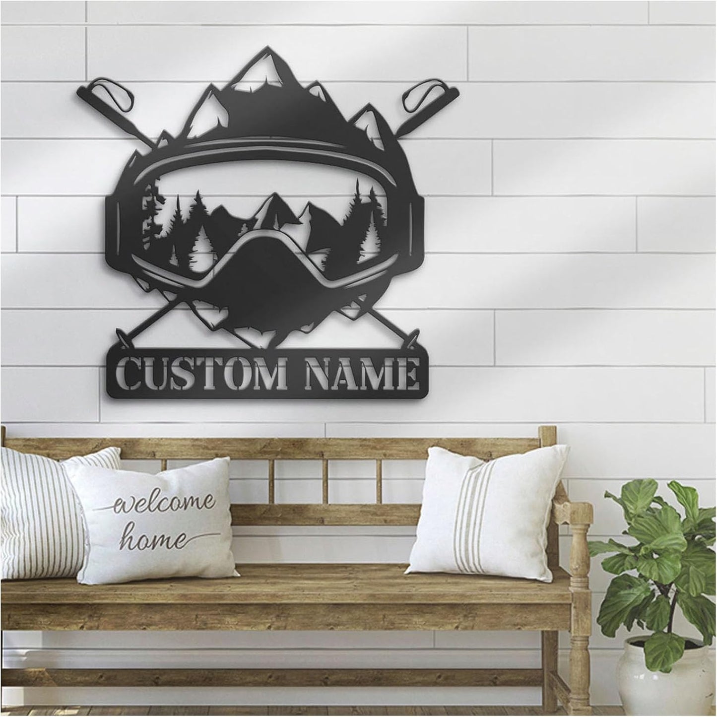 Custom Name Snowboarding Metal Sign Wall with LED Light – Personalized Goggle Design Wall Display for Home, Snowboard Room, Birthday Gift