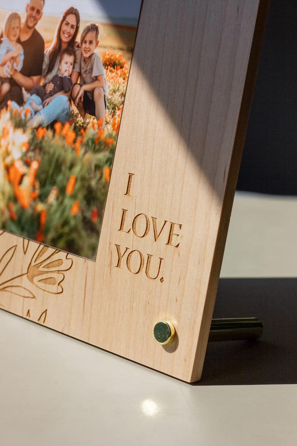 I Love You Floral Wood Frame [Custom Engraved Photo Holder, Display, Picture Clip, Clipboard, Wedding, Anniversary]