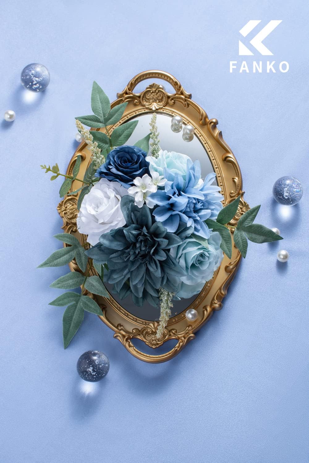 Artificial Flowers DIY Bouquet Combo Faux Rose for Home Decor | Blue White Fake Roses Dahlia Daisy Silk Flowers for Vase, Wedding Centerpiece, Floral Arrangement Décor