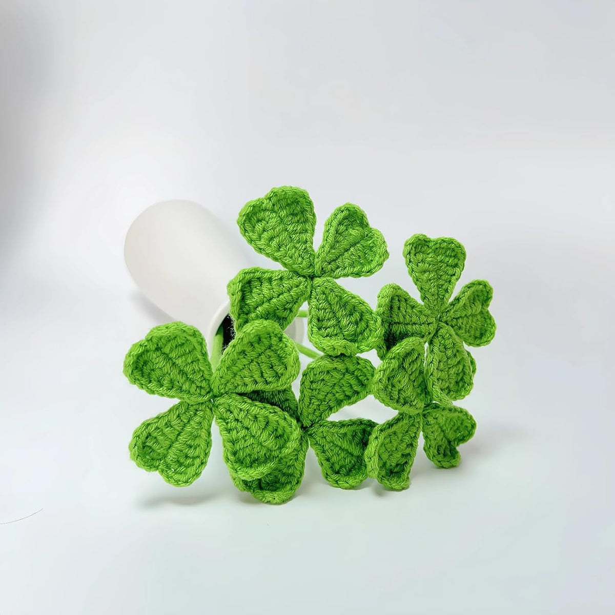 5Pcs Handmade Crochet Four Leaf Clover Bendable Non-Wilt Lucky Decor | 100%Handcraft, Tight Stitches, Shape Clovers Freely, Good Luck Gifts for Friends/Family, Lucky Clover Irish Blessing Decor