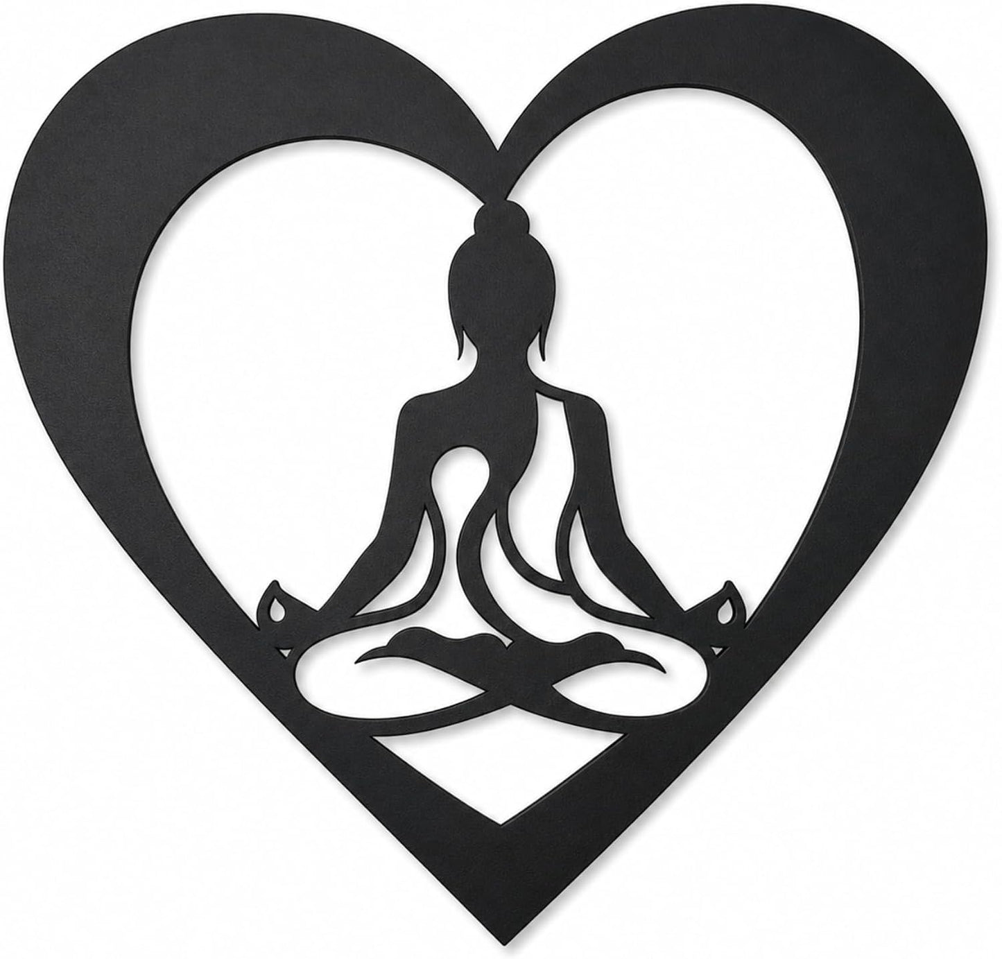 Meditation Heart Metal Wall Art, Yoga Room Decor, 12 x 11.4 Inch | Smooth matte black powder-coated finish gives a clean modern look for minimalist and boho spaces.
