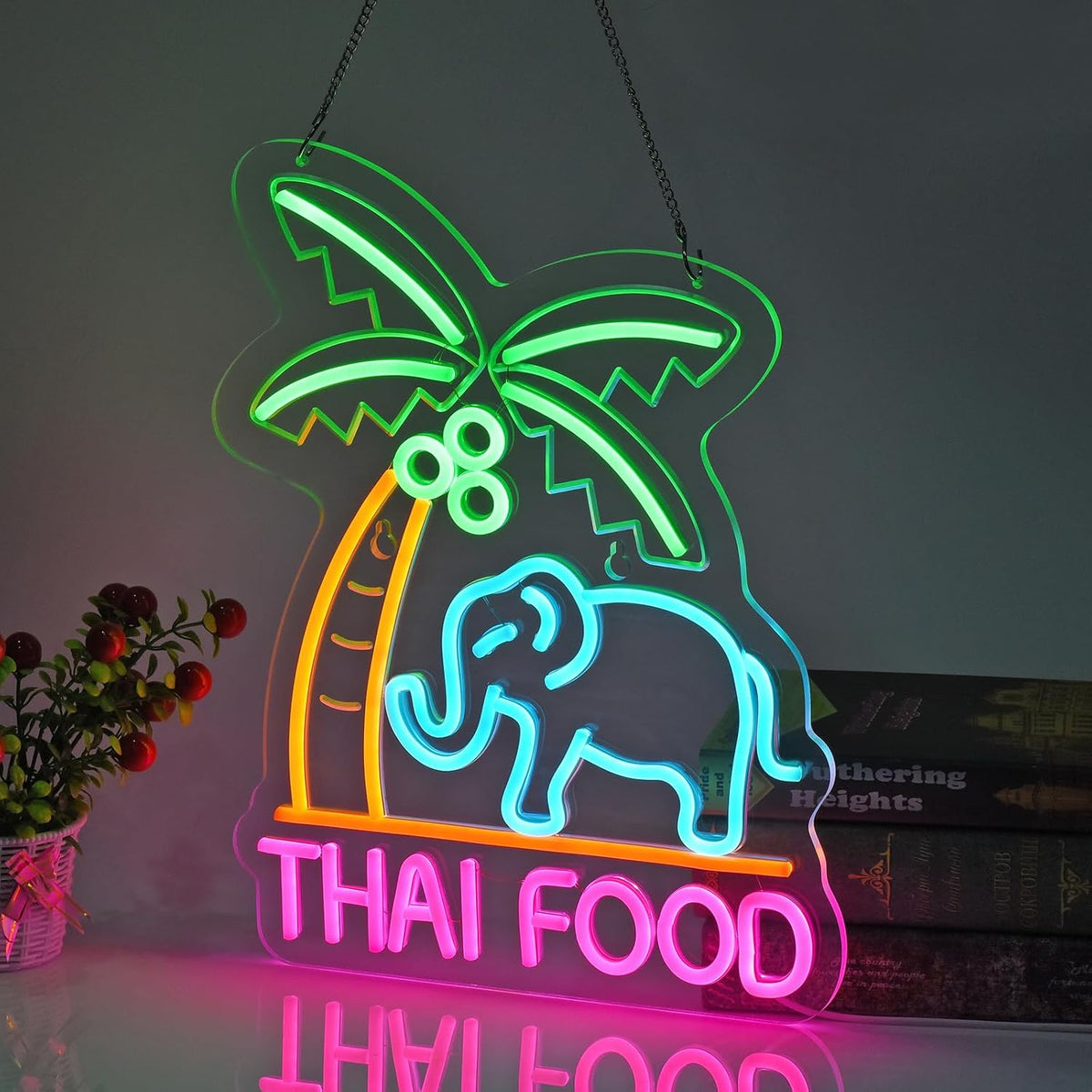 Thai Food Neon Sign for Wall Decor LED Light up Sign Home Kitchen Thailand Restaurant Business Signage Southeast Asian Food Shop 16.1" x 12.6" Led Art Hanging Decorative Gifts