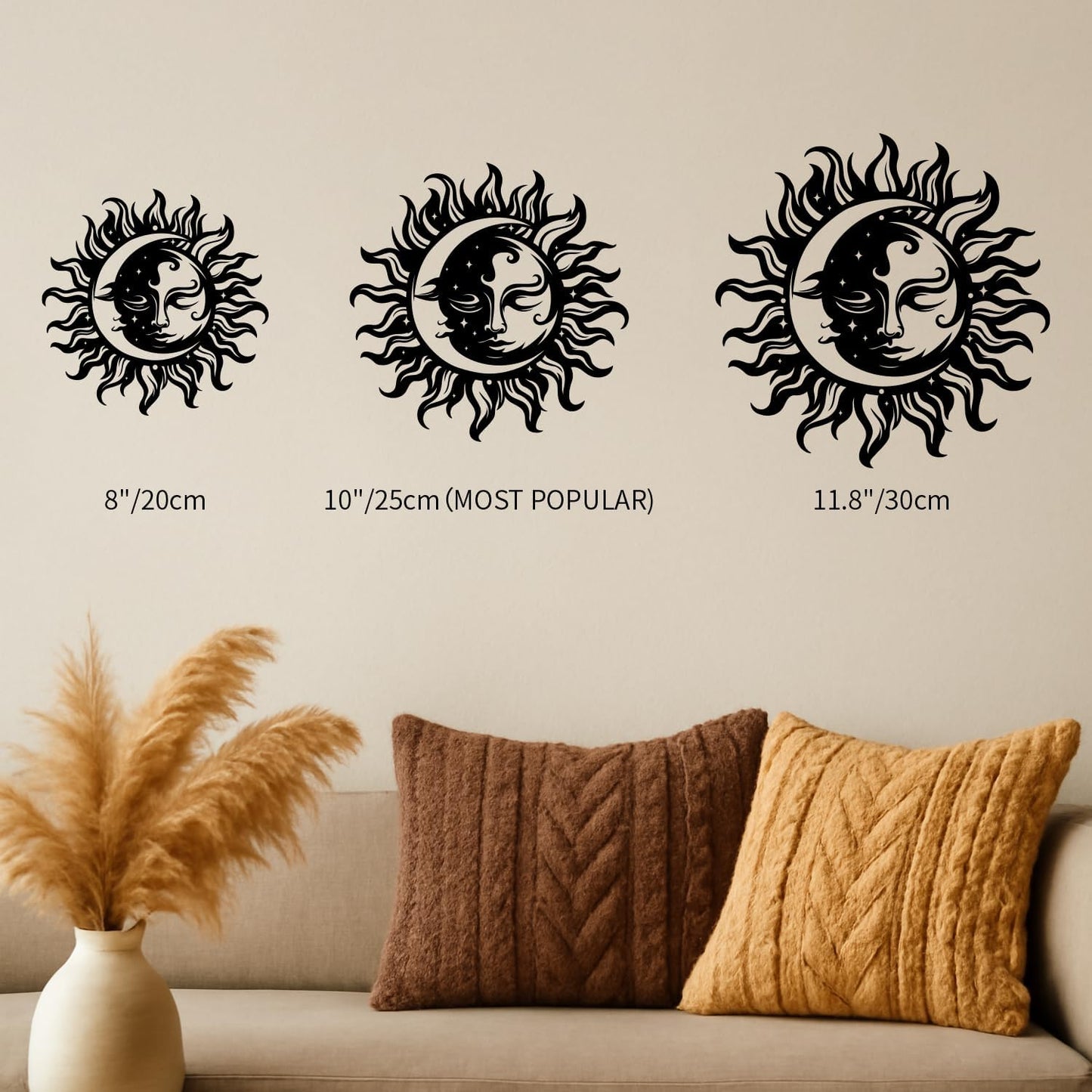 Magilab Personalized Sun & Moon Iron Wall Art - Black Celestial Plaque for Home Decor, 8-12 Inch (8 inch)