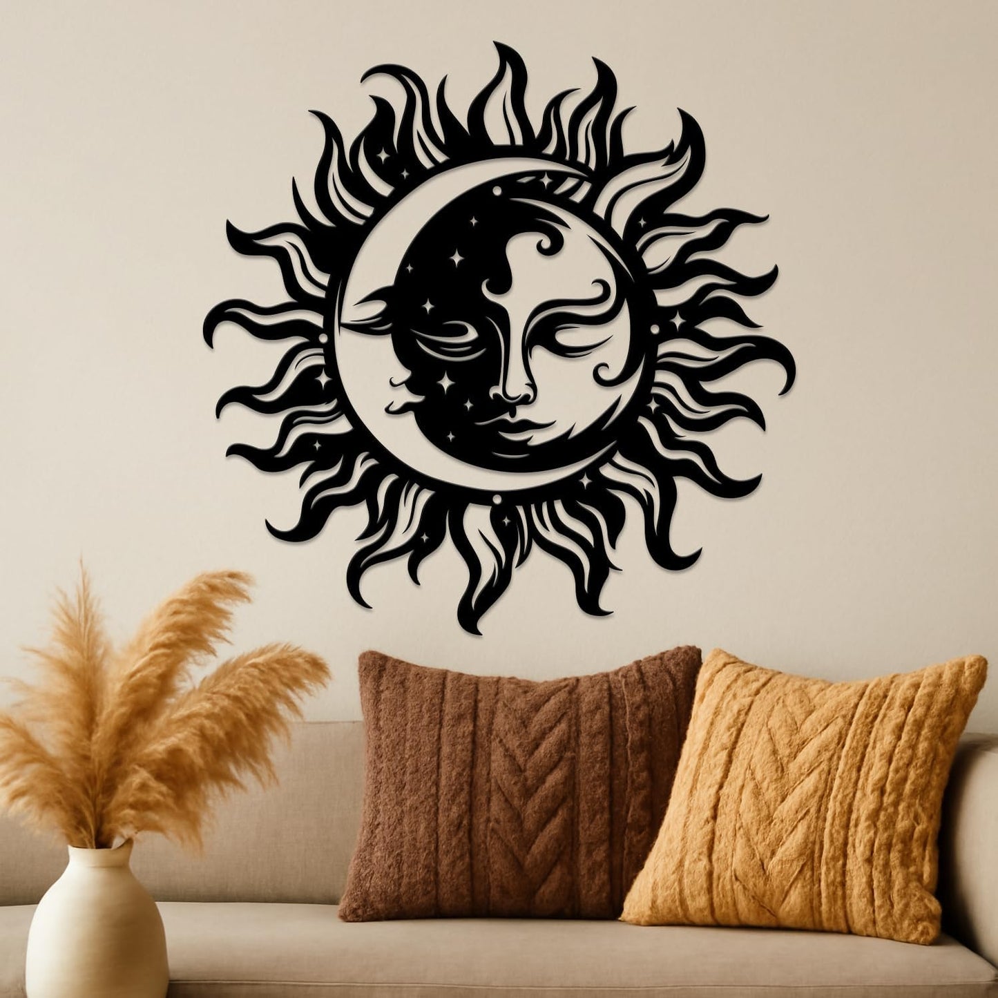 Magilab Personalized Sun & Moon Iron Wall Art - Black Celestial Plaque for Home Decor, 8-12 Inch (8 inch)