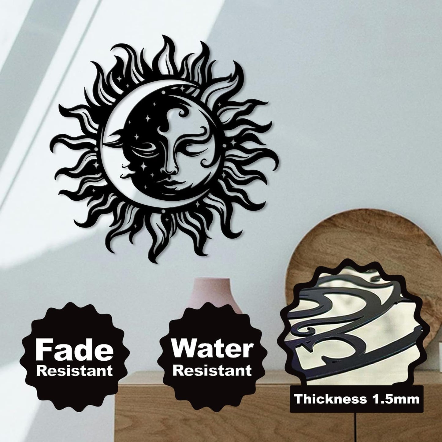 Magilab Personalized Sun & Moon Iron Wall Art - Black Celestial Plaque for Home Decor, 8-12 Inch (8 inch)
