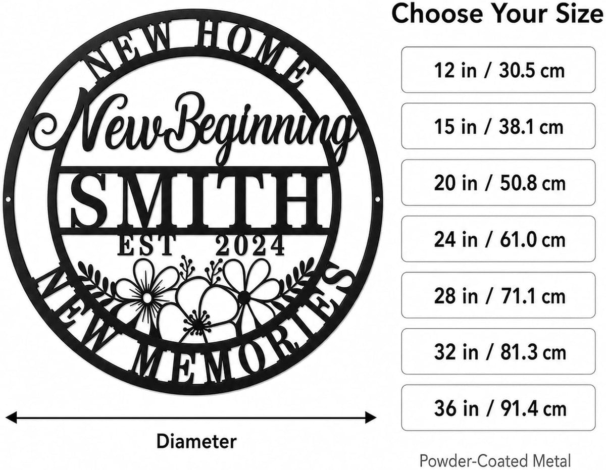 Personalized Housewarming Gift 2026 | Custom Metal Wall Art Decor for New Home | Engraved Family Last Name Sign | Established Date Plaque | New Beginning, New Memories Farmhouse Sign