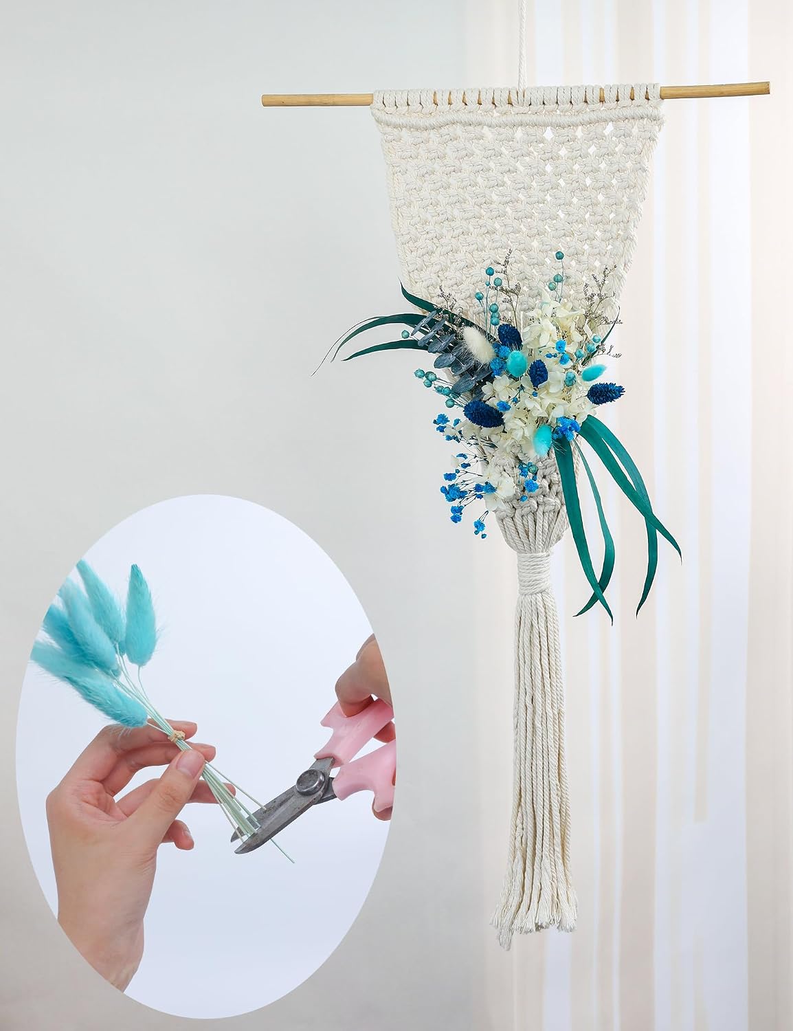 xin's convey DIY Natural Preserved Flower Kit, Wholesale Preserved Flowers for Vases, Preserved Flowers with Stems, Mini Bouquets, Hydrangeas, Eucalyptus Leaves. (Blue)