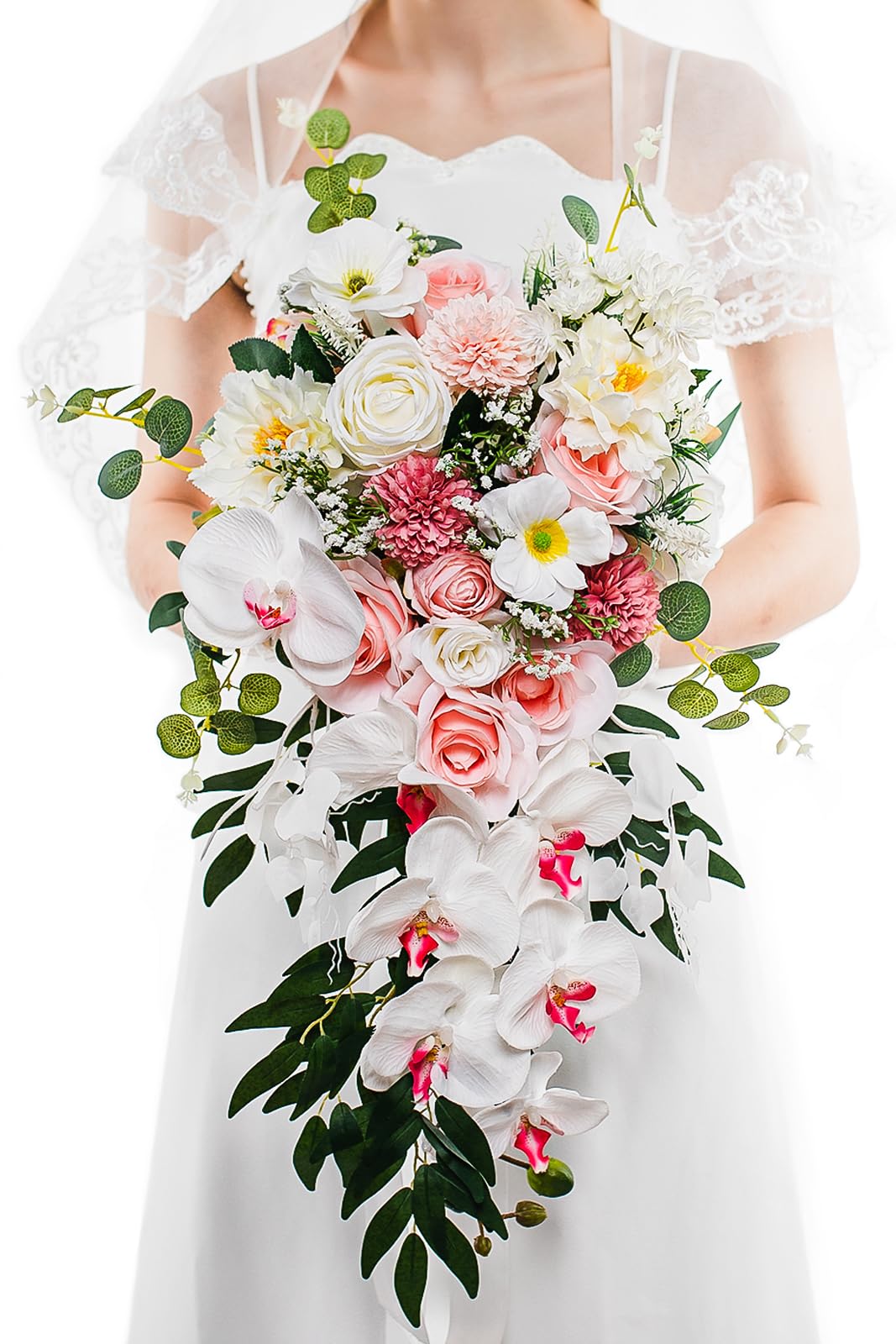 Lisuun Wedding Bouquet for Bride, Round Silk Bridal Flower Bouquet | For Ceremonies, Anniversaries, Bridal Photos and Vase Display After the Wedding