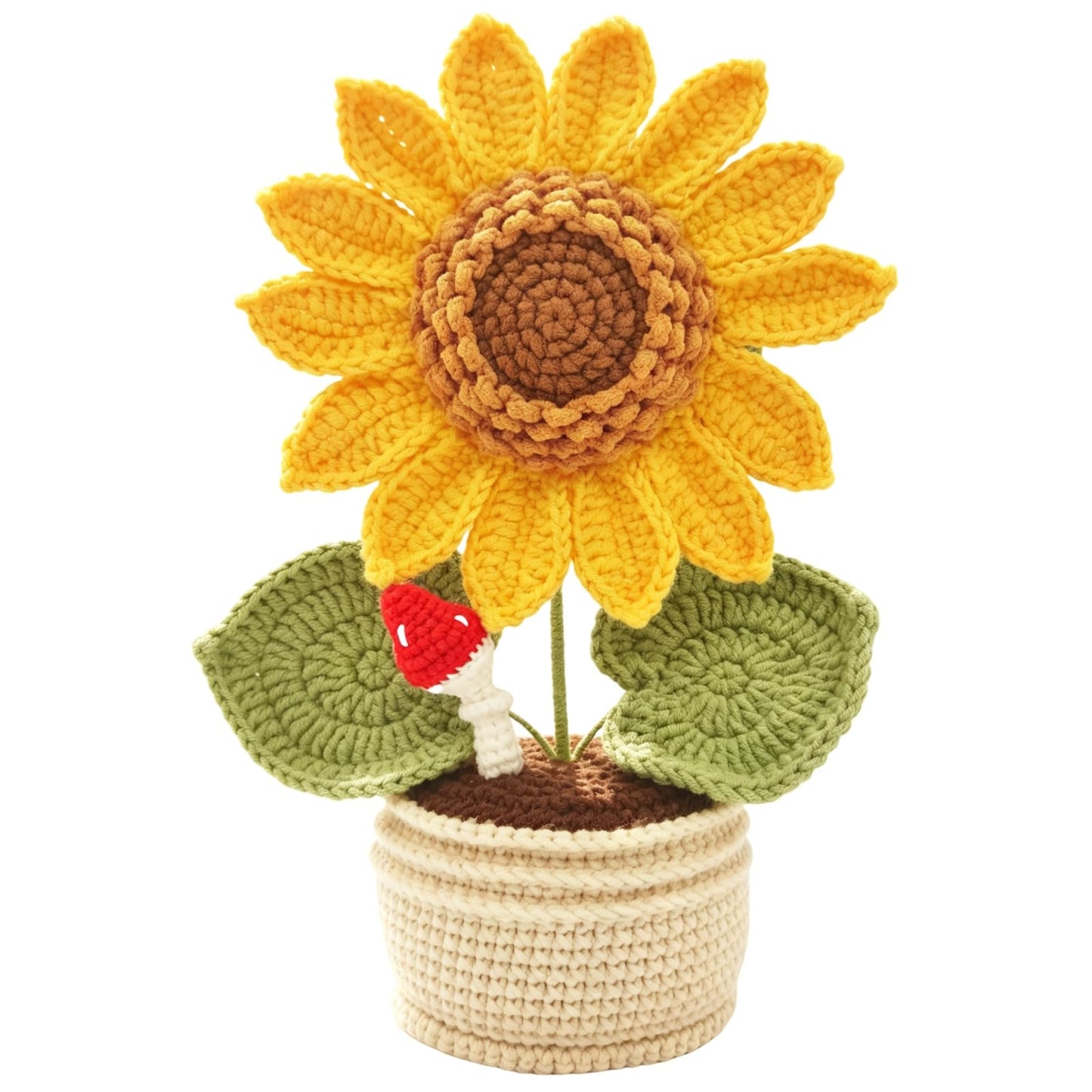 Handmade Crocheted Flowers Sunflower Artificial Flowers (Potted) | Faux Flowers for vase,Decor, Suitable for Home, car, Public Decoration, Holiday Scene Display, Gifting to Friends and Family