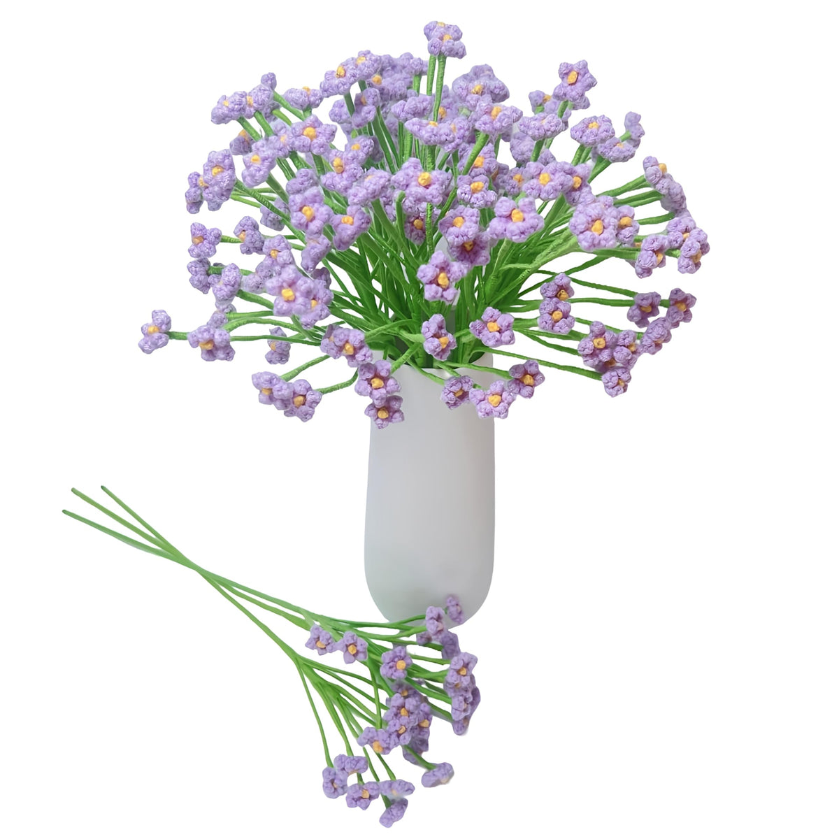 3Pcs Handmade Crochet Baby's Breath Bouquet, Bendable Stem Gypsophila, Forever Yarn Flower for Graduation Mother's Day Birthday Gift, Boho Farmhouse Desk Bedroom Home Decor(Pink)